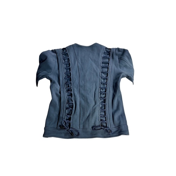 Marvel Cosplay White Sheep Leather Jacket Womens Blue Unique Lace Up Back Detail - Picture 3 of 8